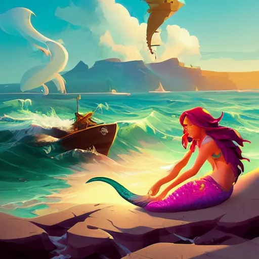 Image similar to painting mermaid treasure on sea of thieves game avatar hero smooth face median photoshop filter cutout vector, behance hd by jesper ejsing, by rhads, makoto shinkai and lois van baarle, ilya kuvshinov, rossdraws global illumination