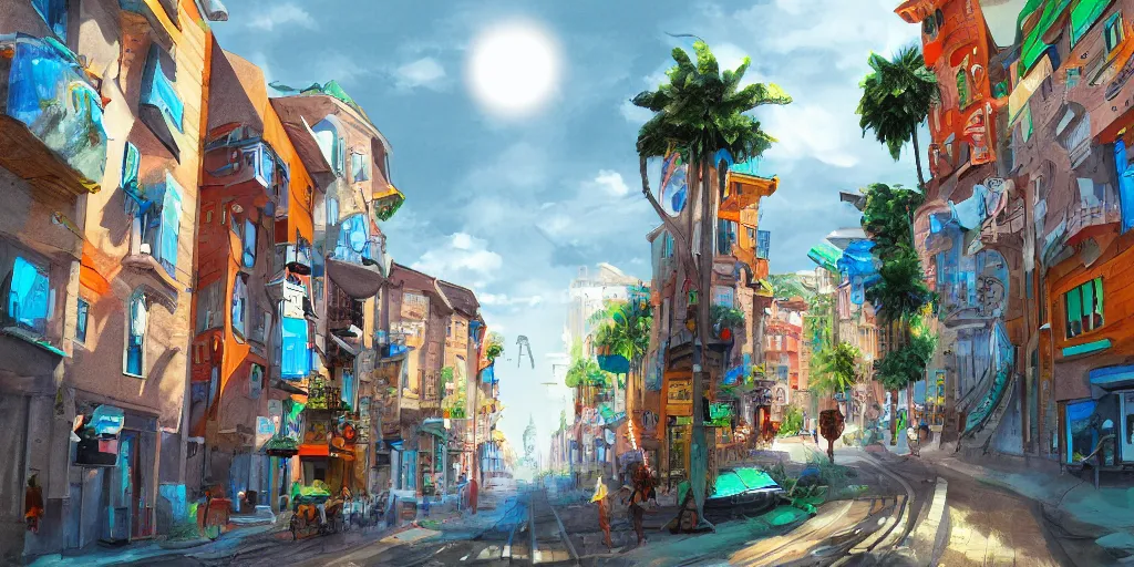 Prompt: street view of slditljk, pov, matte painting, art, digital drawing, brush strokes, bright vivid lighting