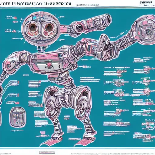 Prompt: robot pokemon anatomy schematics hyper realistic