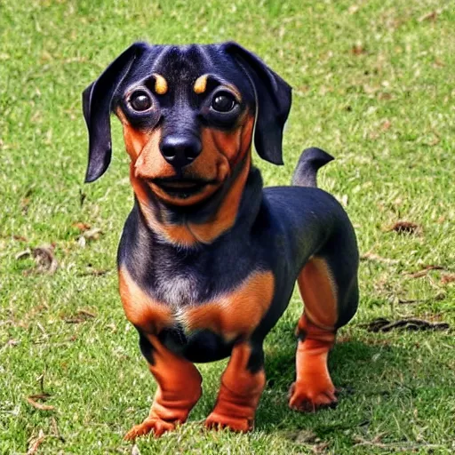 Prompt: A dachshund with pug ears and body.