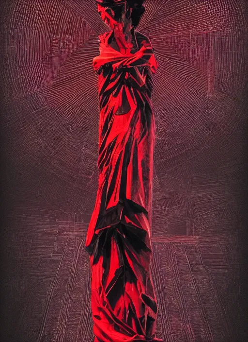 Image similar to elegant dark design poster showing a greco roman statue, black background with very subtle red and purple design elements, powerful, nekro, vito acconci, thin straight lines, dark, glitch art, neo vaporwave, gritty, layout frame, square, extremly detailed, trending on artstation