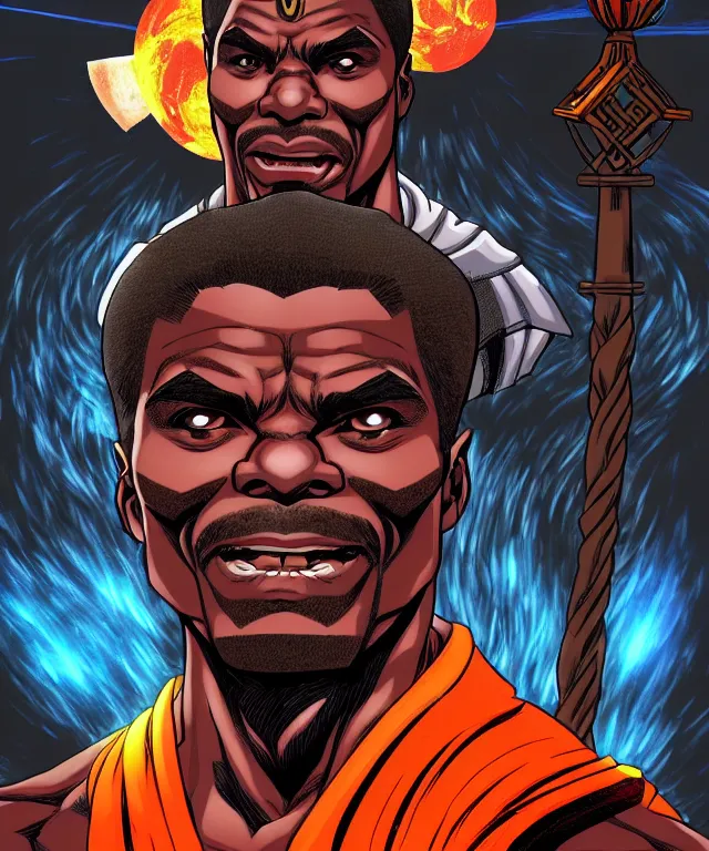 Image similar to a ( fantasy comic ) ( cover art ) upper body portrait of ( keith david 1 9 8 8 ) as a monk, digital illustration by ken taylor and sana takeda and kentaro miura, fine inking lines, vivid colors, dnd, photorealistic, hd, 4 k, trending on artstation