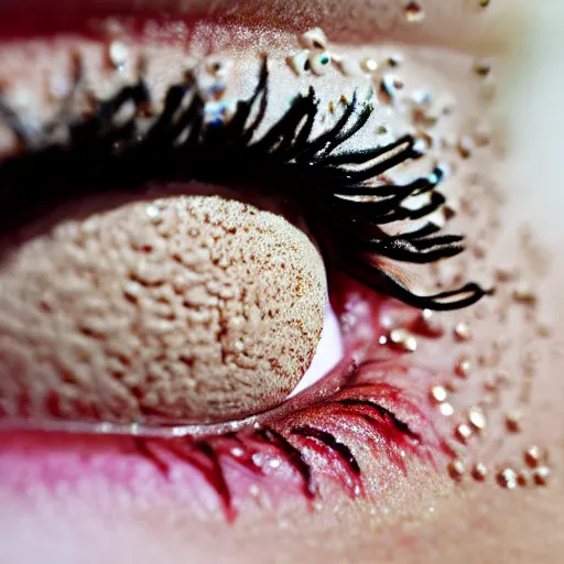 Prompt: hi - end cosmetic macro photography of close up of eyes with ice cream sprinkles mascara