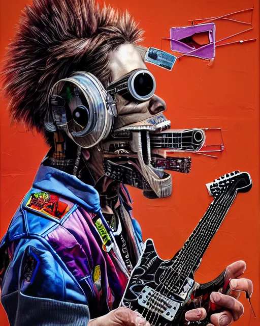 Prompt: a portrait of an anthropomorphic cyberpunk bison shredding an electric guitar by sandra chevrier, by jon foster, detailed render, tape deck, epic composition, cybernetics, 4 k realistic, cryengine, realistic shaded lighting, sharp focus, masterpiece, by enki bilal