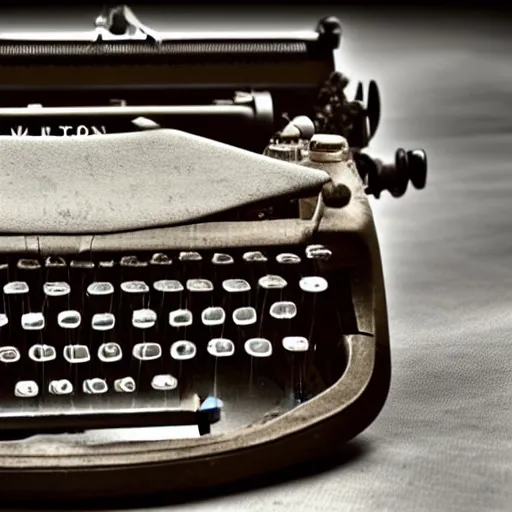 Prompt: an antique typewriter sits alone in an abandoned office