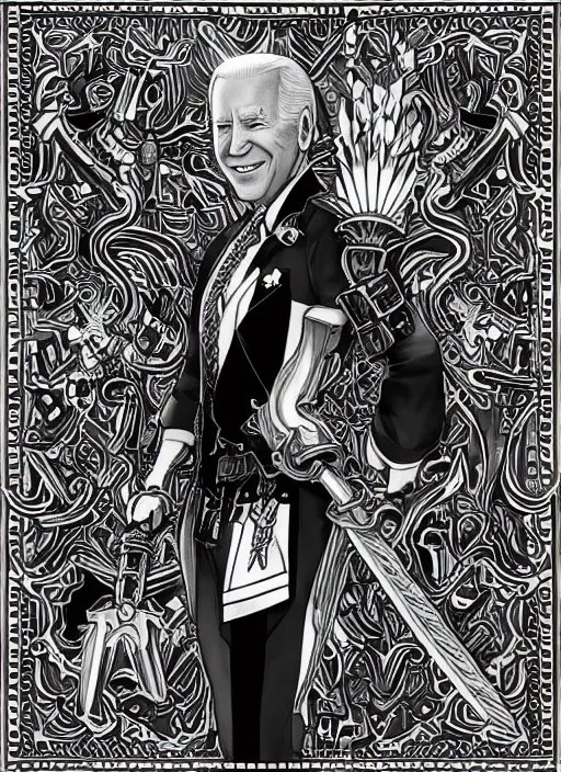 Prompt: joe biden as a kingdom hearts keyblade villain, official square enix hand painted line art, intricate design, high definition, delicate patterned, fantasy, fashionable rpg clothing