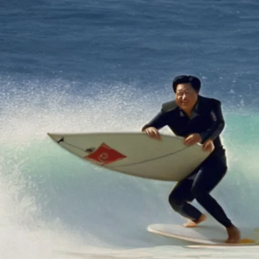 Prompt: cinematic shot of mao zedong surfing in hawaii, 8 k, very detailed, very intricate,