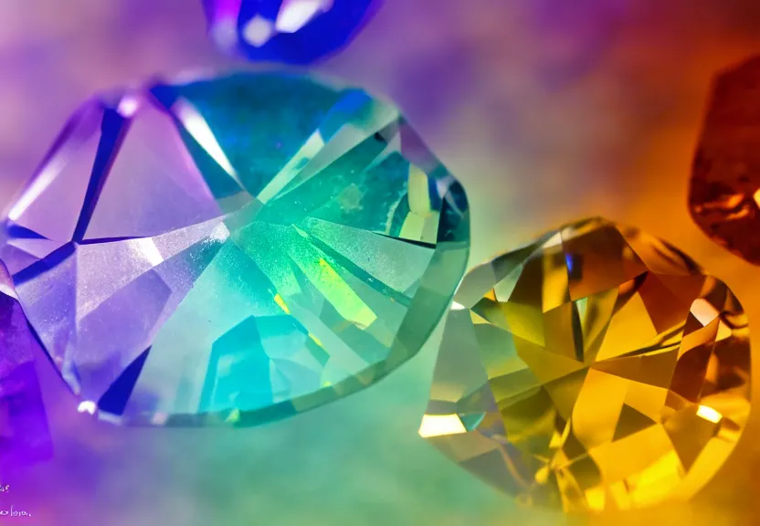 Image similar to iridescent gemstone texture with high refraction, shining, opal, diamond, sapphire, topaz, nature, photo, motion blur, macro lens, lens flare