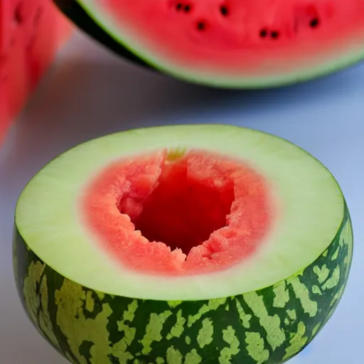 Prompt: a watermelon with a cantaloupe inside of it, high definition