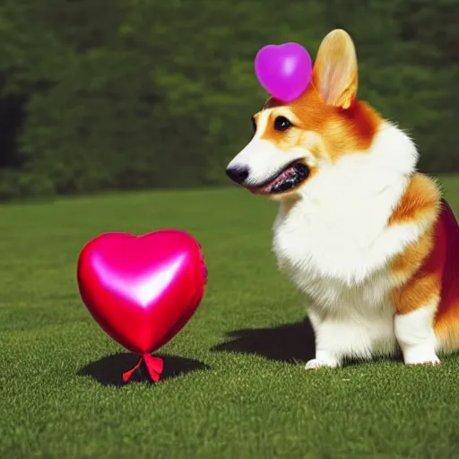 Image similar to a corgi with a heart shaped balloon, high quality, sharp focus, photo by annie leibovitz