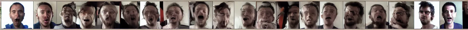 Image similar to 8 progressing consistent frames from a video of a man talking while on fire