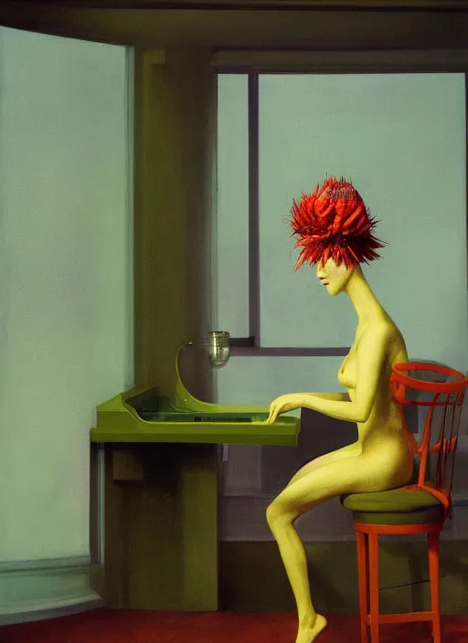 Image similar to a Hybrid organism which is part plant part animal and part machinery. Detailed, complementary color scheme. Studio photography. 8k. Photograph by edward hopper, by ray caesar