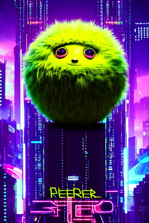 Image similar to high quality 3 d render cyberpunk very tennis ball monster highly detailed, unreal engine cinematic smooth, in the style of blade runner & detective pikachu, hannah yata charlie immer, purple light, low angle, uhd 8 k, sharp focus