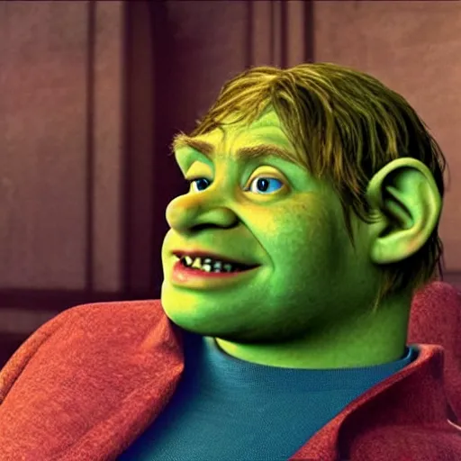 Image similar to stephen hawking as shrek, cgi movie still,