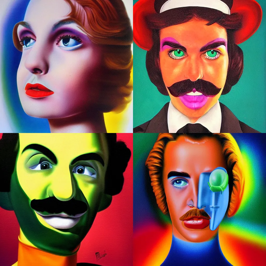 Prompt: portrait in the style of luigi patrignani, 1 9 8 0 s professional airbrush art