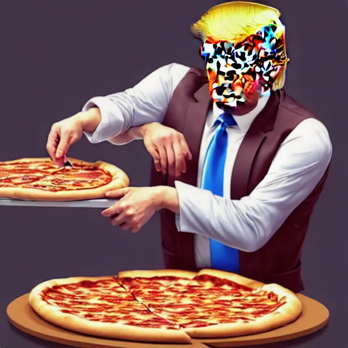 Image similar to epic professional digital art of trump making a pizza, best on artstation, cgsociety, wlop, behance, pixiv, cosmic, epic, stunning, gorgeous, much detail, much wow, masterpiece by dorian cleavanger and stanley lau