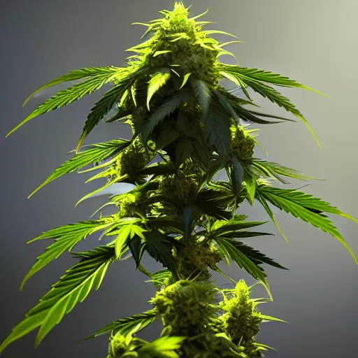 Image similar to cannabis plant as a humanoid, realistic artstyle, wide shot, dramatic lighting, octane render, hyperrealistic, high quality, highly detailed, HD, beautiful, cinematic, 8k, unreal engine, facial accuracy, symmetrical