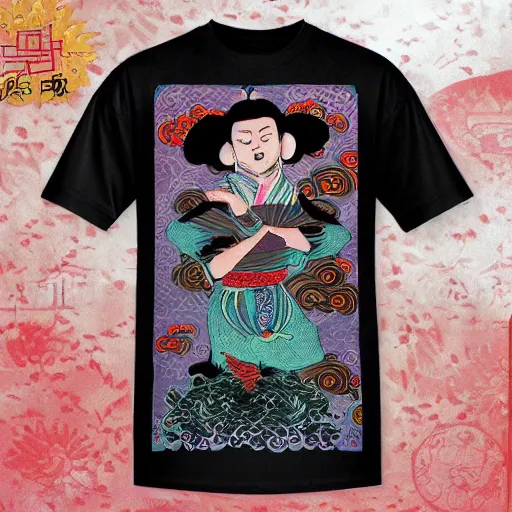 Prompt: chinese folklore and legends themed shirt