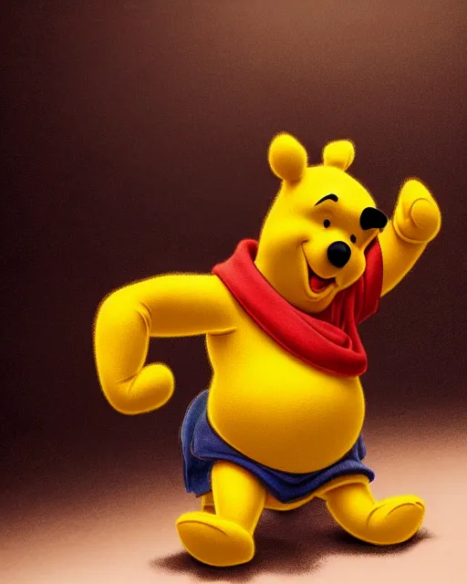 Image similar to Winnie the Pooh practicing karate at the Shaolin temple, photorealistic, studio lighting, photographed in the style of Annie Leibovitz, photorealistic, trending on artstation