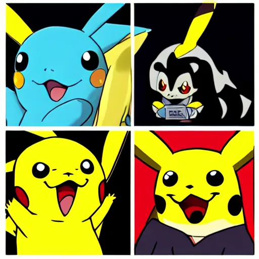 Prompt: the four stages of pikachu