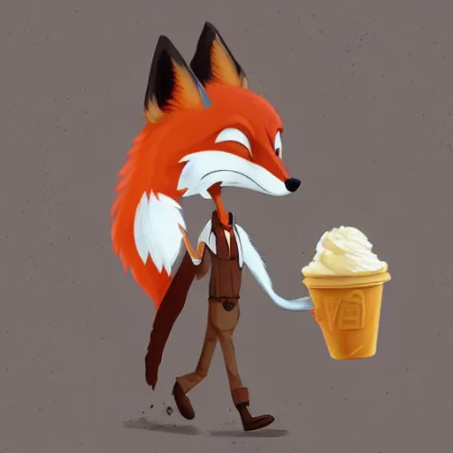 Prompt: furry art of male fox walking down the street holding an icecream, digital art, artstation, 4K, detailed, zootopia,