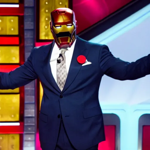 Image similar to film still of Steve Harvey as Iron Man, hosting Family Feud