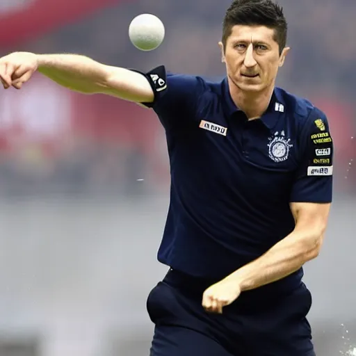 Prompt: robert lewandowski throwing rocks at the police