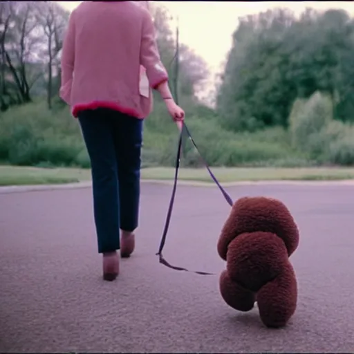 Image similar to taking a stuffed dog for a walk realistic 3 5 mm cinematic