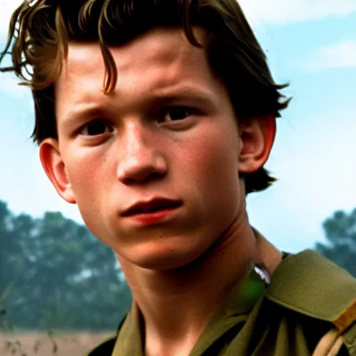 Image similar to tom holland in the vietnam war, 8 k detail