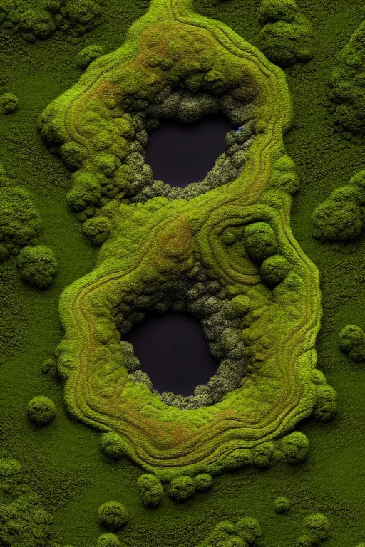 Prompt: symmetry!! crater in iceland covered with moss with river braids surrounding it!!, intricate, elegant, highly detailed, digital painting, artstation, concept art, smooth, sharp focus, illustration, art by artgerm and mike dargas and marco grassi, 8 k