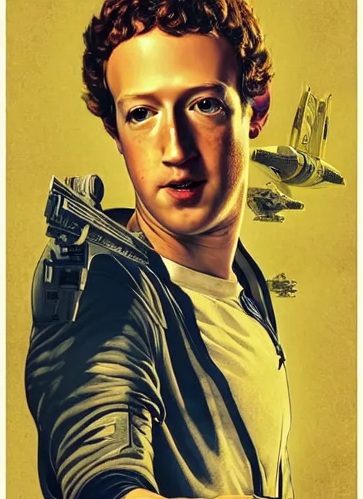 Image similar to Mark Zuckerberg as the protagonist on a Star Wars poster, late 70s, space, scifi