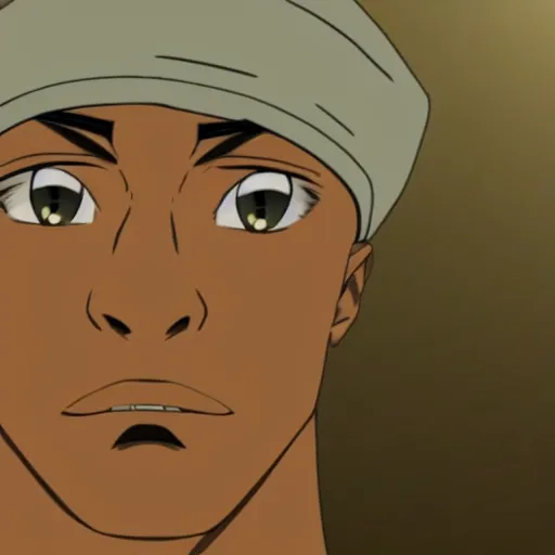 Image similar to Tupac Shakur, screenshot from a 2012s anime