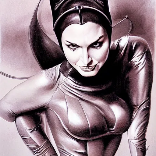 Image similar to pencil art, detailed portrait of catwoman, intricate, hyper detailed, realistic, oil painting, by julie bell, frank frazetta, cinematic lighting