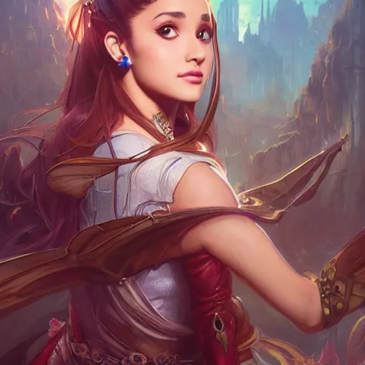 Image similar to Ariana Grande , D&D, fantasy, intricate, cinematic lighting, highly detailed, digital painting, artstation, concept art, smooth, sharp focus, illustration, art by Artgerm and Greg Rutkowski and Alphonse Mucha