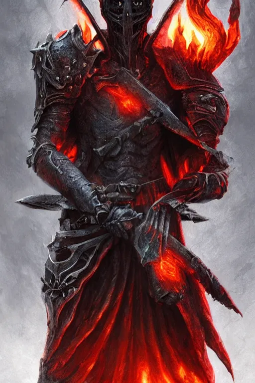 Image similar to undead flame knight with blade arms, digital art, trending on artstation, professional illustration by seb mckinnon, david romero, artgerm, ultra detailed, fantasy, unsettling, creepy, horror