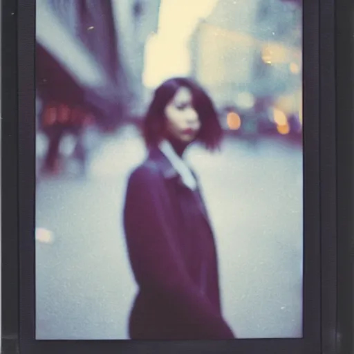 Image similar to portrait of a girl in the city street at night, bokeh, long exposure, polaroid sx - 7 0 instant film