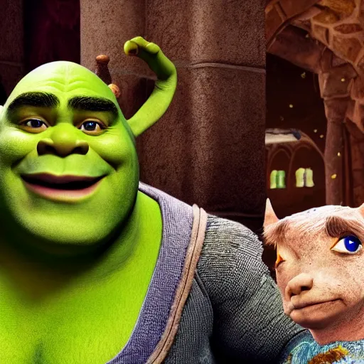 Prompt: new live action shrek movie photorealistic