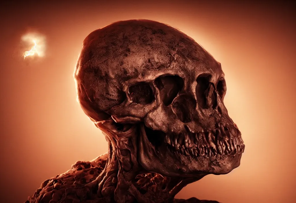 Image similar to eldritch alien skull un a dessert ir mars, cinematic lighting, octane tender, dark - art