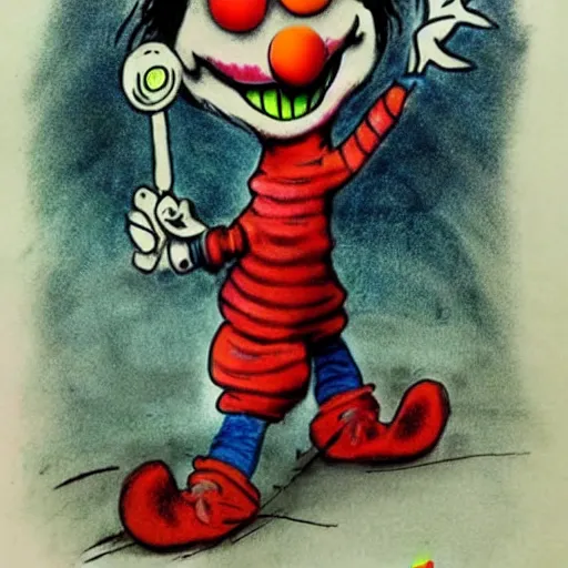 Prompt: grunge drawing of a clown by dr seuss