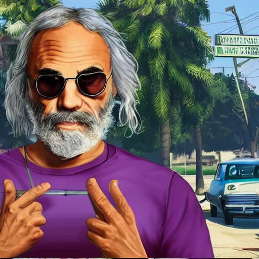 Prompt: tommy chong gta 5 cover art