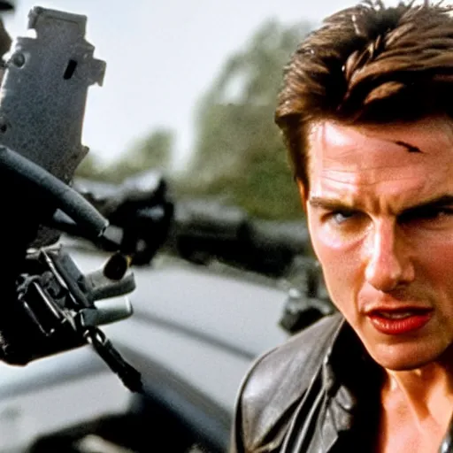 Image similar to film still of tom cruise as the terminator in terminator 8 2 0 2 3