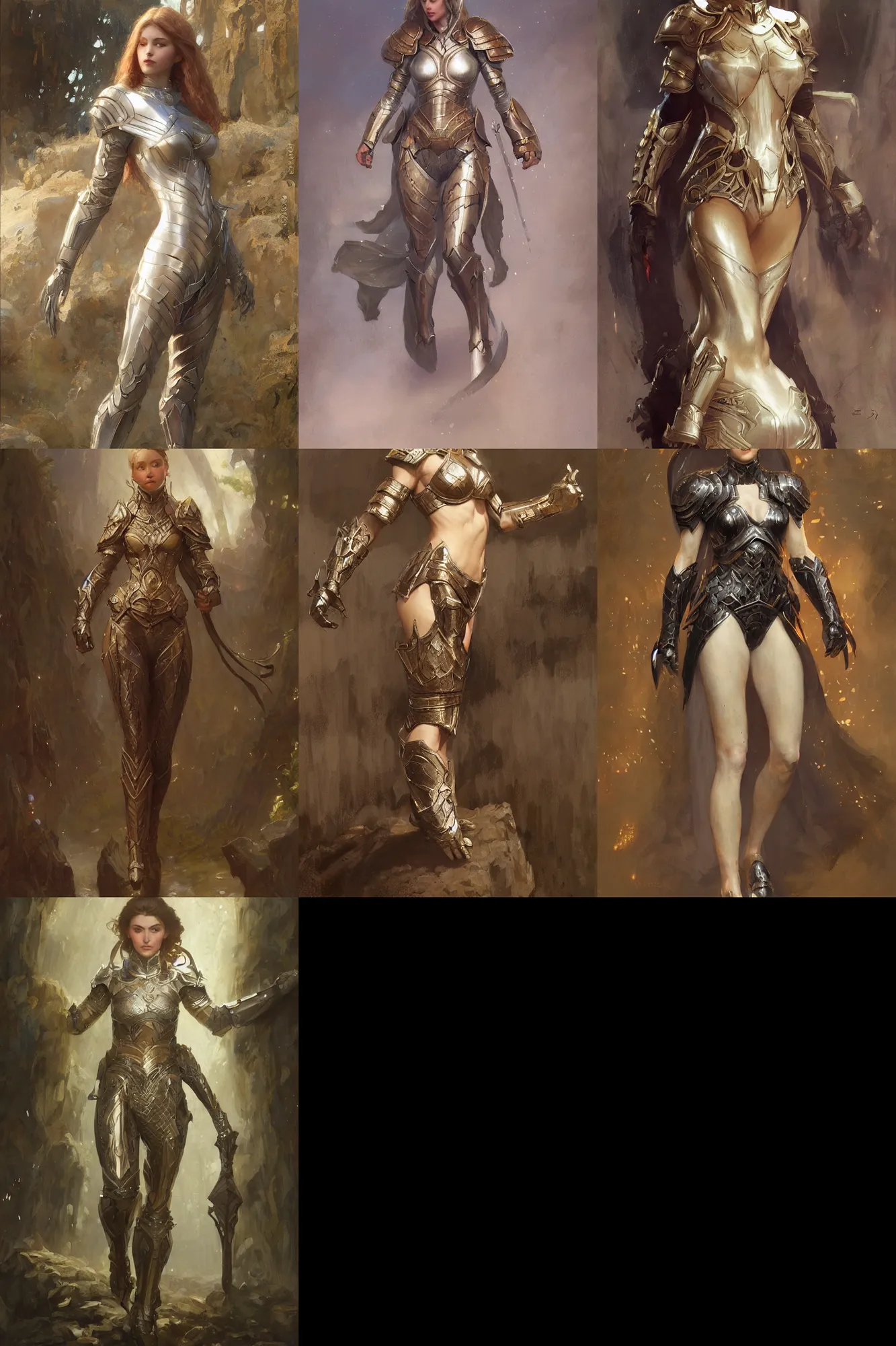 Prompt: full body of a beautiful woman wearing light armor, fantasy, intricate, practical, D&D, painted by edgar maxence, artgerm, greg rutkowski, artstation