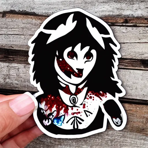 Image similar to die cut sticker, princess mononoke mask, splatter paint