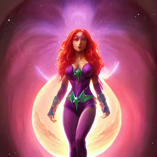 Image similar to ultra realistic illustration, bella thorne as starfire anime, intricate, elegant, highly detailed, digital painting, artstation, concept art, smooth, sharp focus, illustration, art by artgerm and greg rutkowski and alphonse mucha