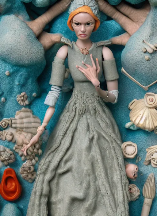 Image similar to product photography of a claymation action figure arwen, depth of field, zeiss lens, detailed, centered, by erwin olaf, joop geesink, wes anderson, breathtaking, 8 k resolution, extremely detailed, beautiful, establishing shot, realistic materials, hyperrealistic