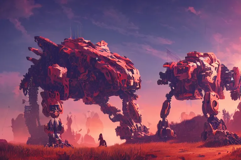 Prompt: behemoth machine mecanical creature robot of horizon forbidden west horizon zero dawn radiating a glowing aura global illumination ray tracing hdr fanart arstation by ian pesty and alena aenami artworks in 4 k