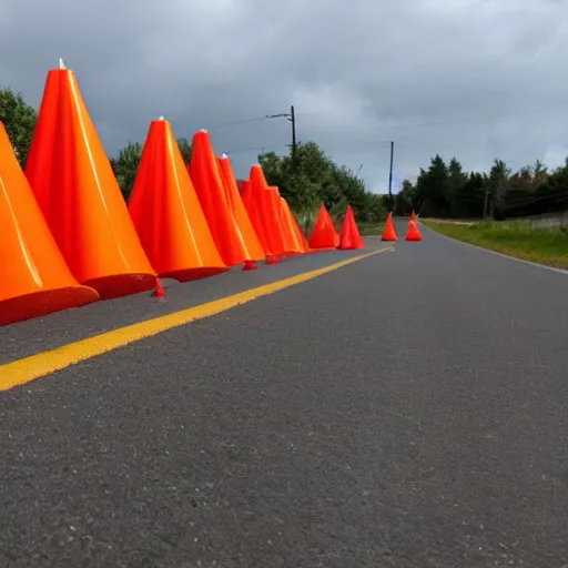 Prompt: Swollen traffic cones