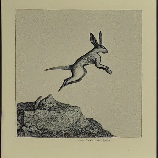 Image similar to etching of a jackrabbit jumping downward