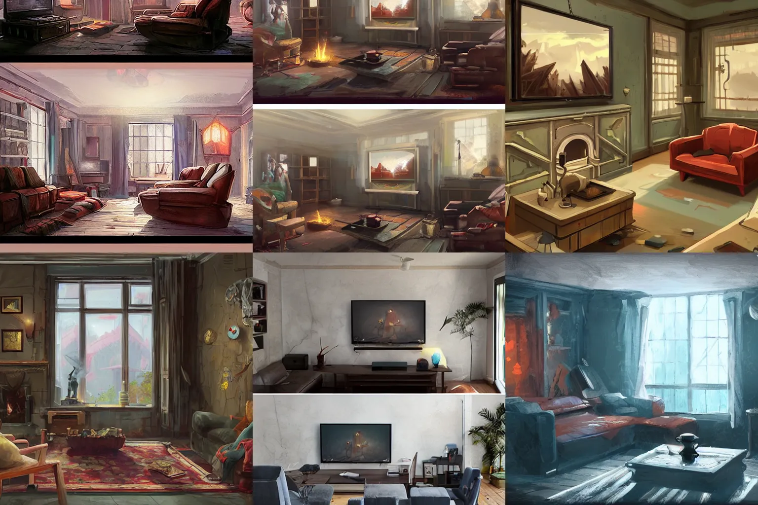 Prompt: 2 d game art sidescroller living room, by greg rutkowski