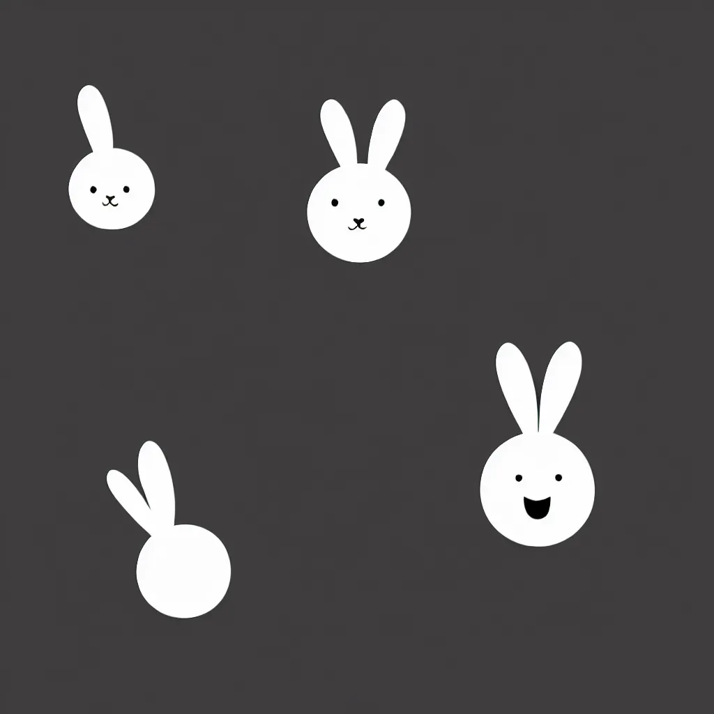 Prompt: the infinite white rabbit on a black circle on a white background, professional vector graphic, very clean, very round, very minimalistic, perfect circle, cute bunny, very consistent bezier curves